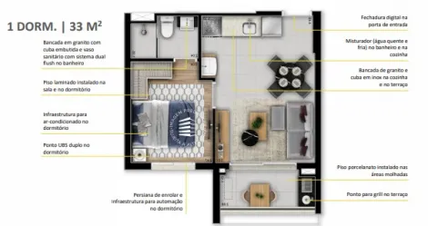 Apartamento para venda com 1 quarto e 1 vaga de garagem com 33m² - Jardim Esplanada II