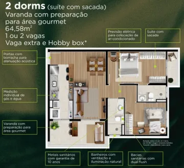 Apartamento para venda com 2 quartos e 1 vaga de garagem com 64,58m² no Parque Industrial - Lançamento