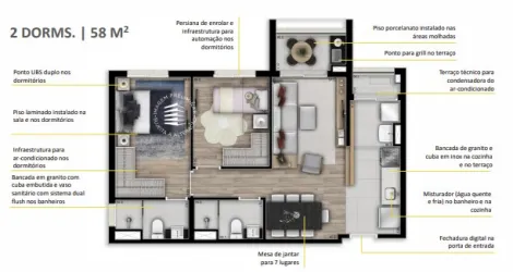 imagem 3 - Apartamento para venda com 2 quartos e 1 vaga de garagem com 58m² - Jardim Esplanada II imagem 3 - Apartamento para venda com 2 quartos e 1 vaga de garagem com 58m² - Jardim Esplanada II