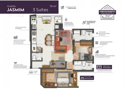 imagem 5 - Apartamento para venda com 3 quartos e 2 vagas de garagem - 76m² no Jardim Satélite imagem 5 - Apartamento para venda com 3 quartos e 2 vagas de garagem - 76m² no Jardim Satélite