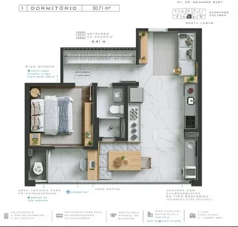 imagem 2 - Apartamento para venda com 1 dormitório sendo 1 suíte - 50,75m² no bairro Jardim das Colinas imagem 2 - Apartamento para venda com 1 dormitório sendo 1 suíte - 50,75m² no bairro Jardim das Colinas