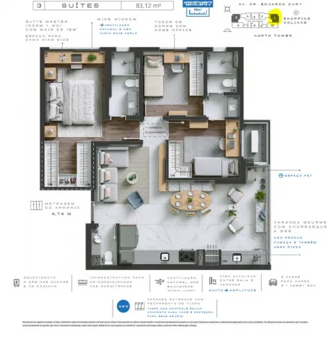 imagem 2 - Apartamento para venda com 03 quartos e 02 vaga de garagem - 83,12m² no Bairro Jardim das Colinas imagem 2 - Apartamento para venda com 03 quartos e 02 vaga de garagem - 83,12m² no Bairro Jardim das Colinas